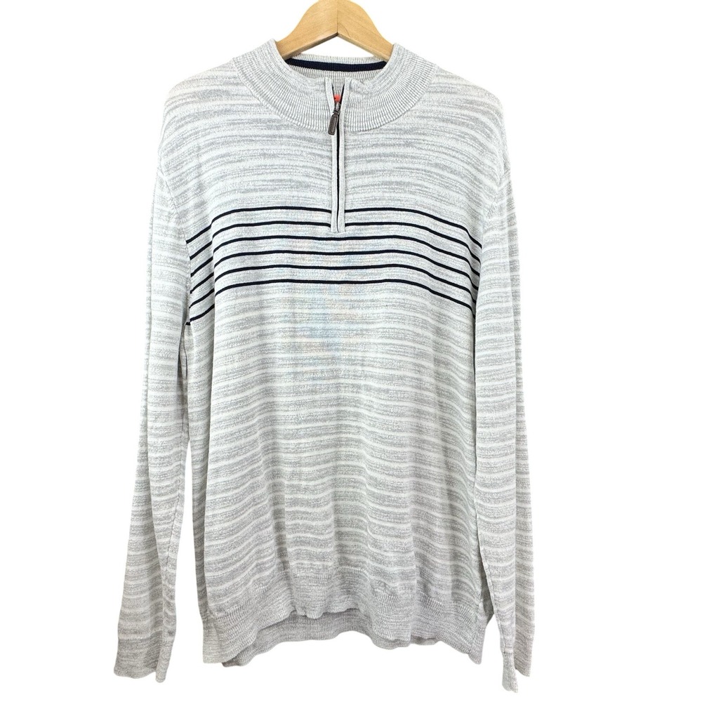 Club Room Mens XXL Quarter Zip Sweater Grey Navy Blue Striped Space‎ Dye HO19